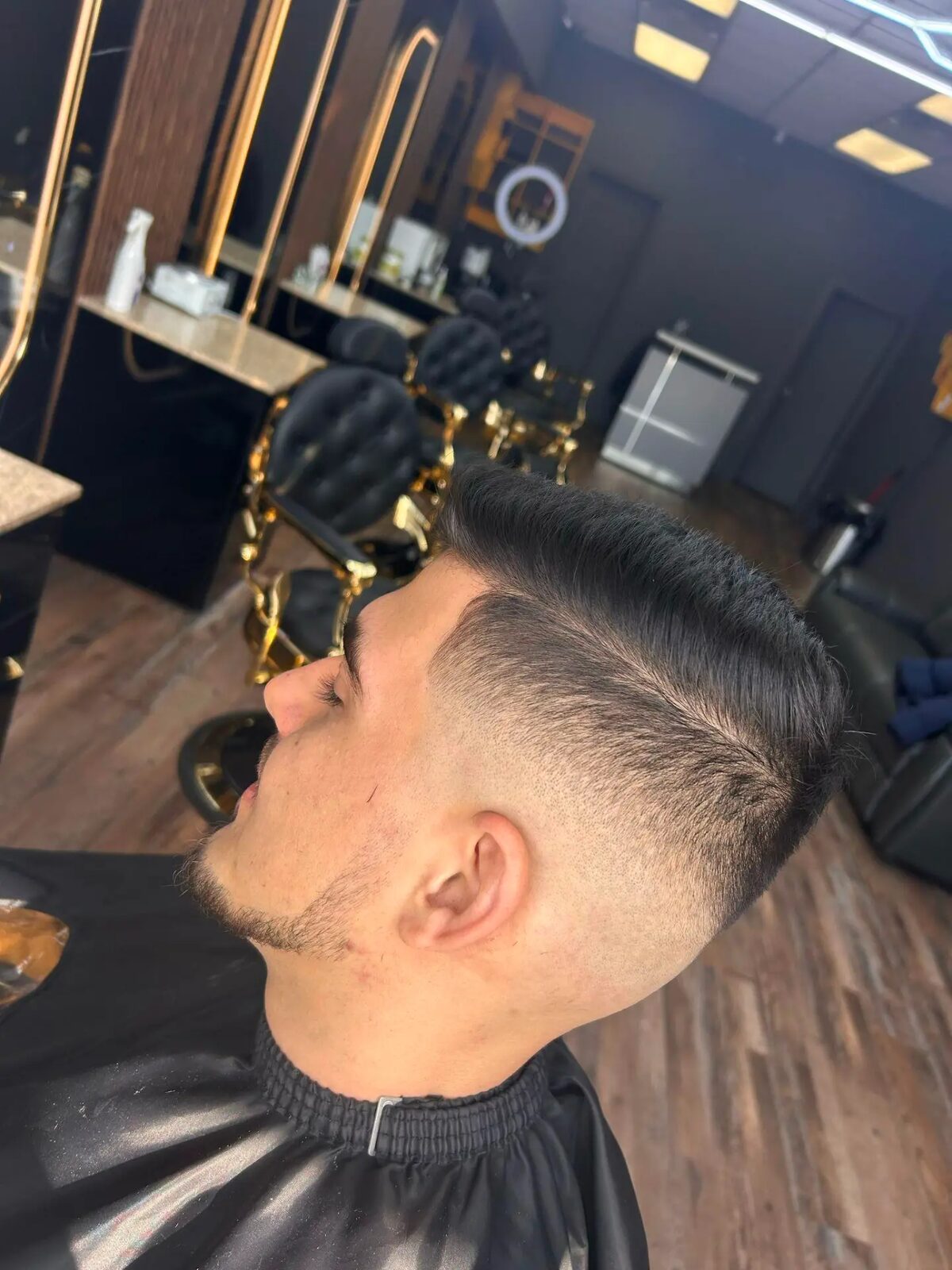 Sharp skin fade, profile view