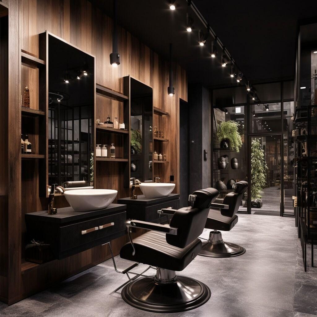 Warm wood and matte black shop interior